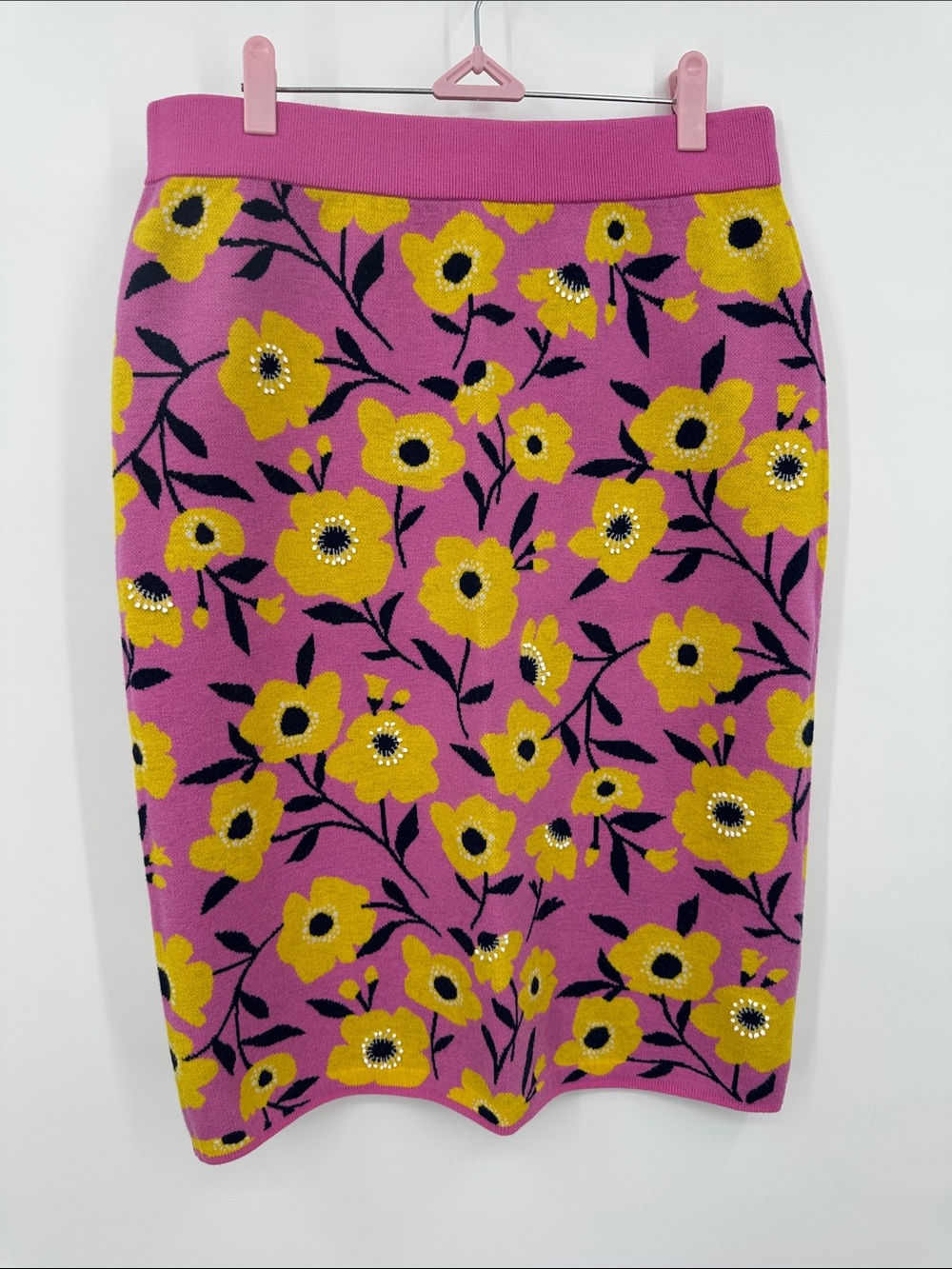 kate spade Pink Knit Pencil Skirt with Yellow Floral Pattern